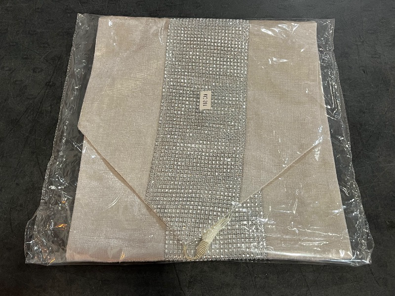 Photo 1 of 13inch x 72inch Table Runner with Diamante Strip and Tassels (Beige)
