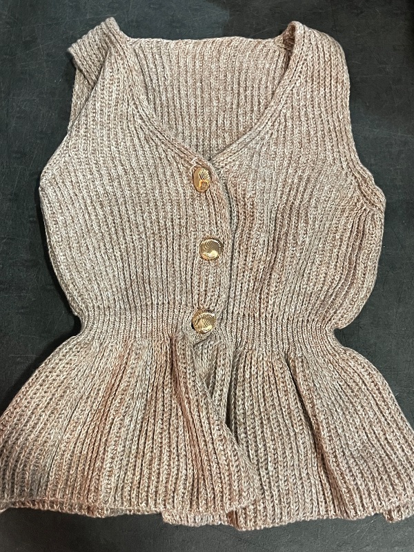 View 2 of (S) Sheins Women's Sleeveless Button Down V Neck Vest Sweater Ruffle Hem Knit Tank Tops