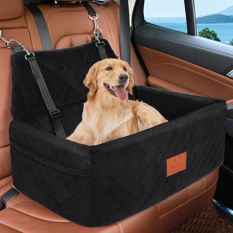 Photo 1 of Dog Car Seat for Large Medium Dogs,Portable Washable Pet Car Seat Under 55 lbs,Dog Booster Seat with Thick Cushion,2 Safety Leashes Travel Car Dog Bed
