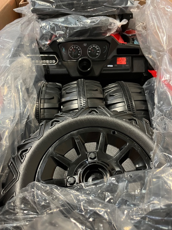 Photo 1 of 24V Ride on Toys 4WD Ride on Cars with Remote Control, 1 Seater Electric Car for Kids, Power Car Wheels, UTV w/ 4 Motors, Music, Lights, 3 Speeds, Red