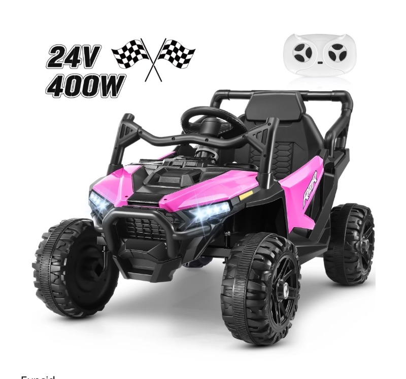 Photo 1 of 24V Ride on Toys 4WD Ride on Cars with Remote Control, 1 Seater Electric Car for Kids, Power Car Wheels, UTV w/ 4 Motors, Music, Lights, 3 Speeds, Pink
