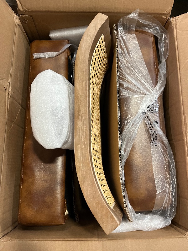 Photo 1 of Guyou Modern Rattan Backrest Dining Chair Set of 2, Mid- Century Farmhouse Faux Leather Upholstered Kitchen Chairs Solid Wood Side Chairs for Kitchen Dining Room Living Room , Brown 