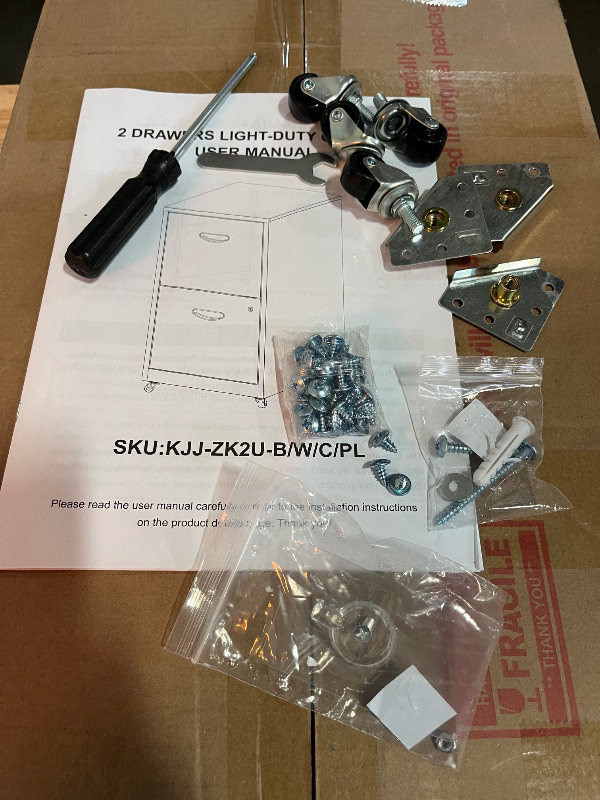 Photo 1 of 2 Drawer File Cabinet with Lock, Filing Cabinets with Wheels, Rolling File Cabinets for Home Office, Metal Office File Cabinet, for Holding Letters and File Boxes, Assembly Required, Cream White 
