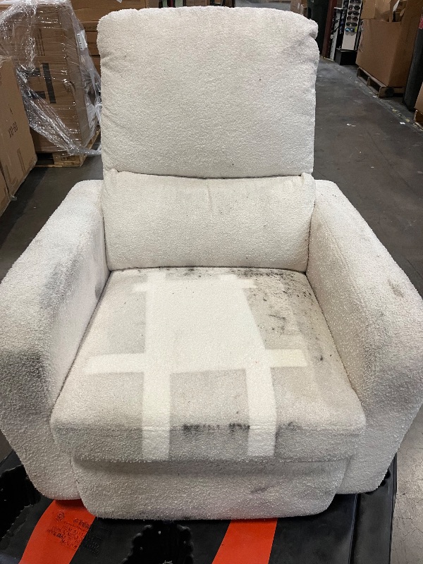 Photo 1 of Power Swivel Rocker Recliner, Oversized Boucle Nursery Glider Recliner, Swivel Rocking Reclining Chair with Removable Cushion and Lumbar Support for Nursery Living Room Bedroom, Teddy White
