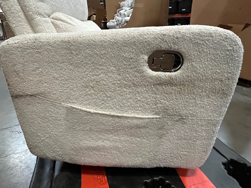 Photo 1 of Power Swivel Rocker Recliner, Oversized Boucle Nursery Glider Recliner, Swivel Rocking Reclining Chair with Removable Cushion and Lumbar Support for Nursery Living Room Bedroom, Teddy White
