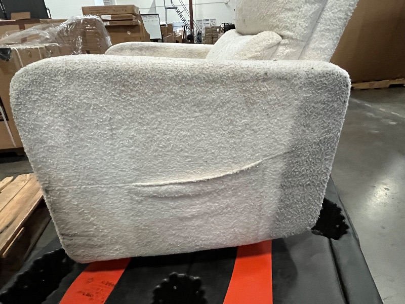 Photo 1 of Power Swivel Rocker Recliner, Oversized Boucle Nursery Glider Recliner, Swivel Rocking Reclining Chair with Removable Cushion and Lumbar Support for Nursery Living Room Bedroom, Teddy White
