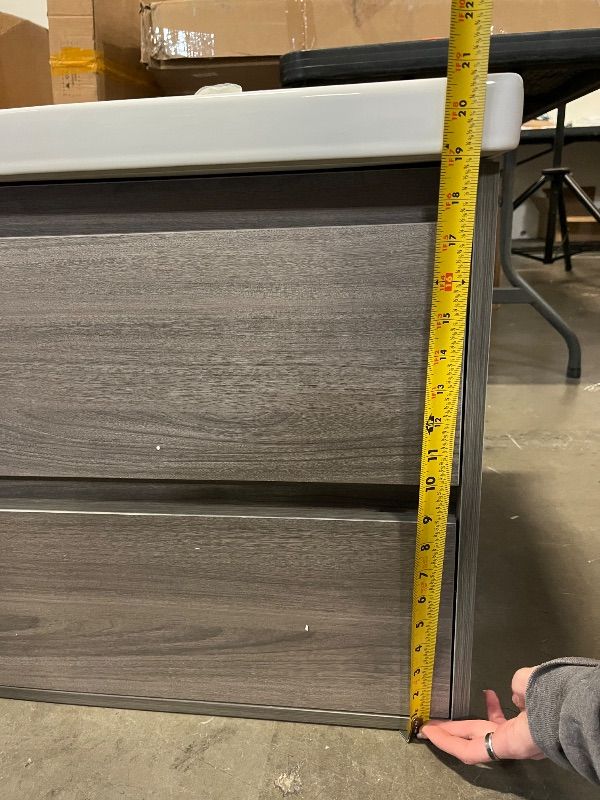 Photo 1 of 22 Inch Floating Bathroom Vanity with Sink, Modern Wall Mounted Small Bathroom Vanity, 2 Drawer Bathroom Sink Cabinet with Ceramic Sink, Soft Close Slides, Grey