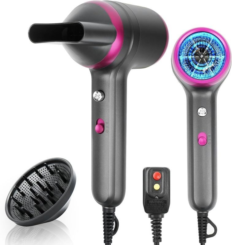 Photo 1 of Alledge Hair Dryer Diffuser 200 Million Ionic 1800W Portable Fast Drying - Grey/Pink