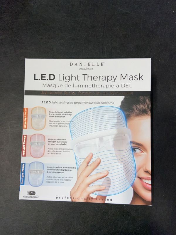 Photo 1 of Danielle Creations 3-In-1 Led Light Therapy Mask Offers Red Blue & Orange Light Settings Targeting Concerns Of Aging Acne & Pigmentation Promoting Healthier Skin By Stimulating Cells For A Glowing & Younger Look New
