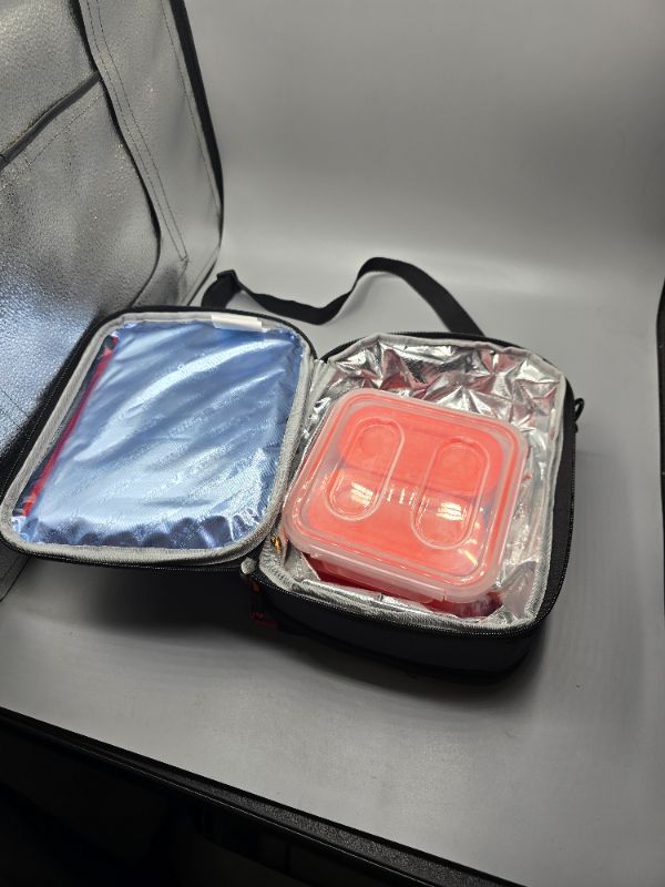 Photo 1 of Arctic Zone 1650076 Expandable Lunch Piece Ultra Plus 4 Containers With Lids - 3 Zipper Compartments - Grey Orange
