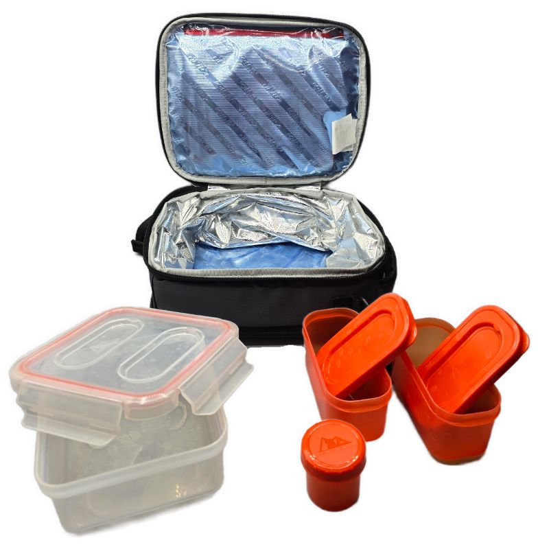 Photo 1 of Arctic Zone 1650076 Expandable Lunch Piece Ultra Plus 4 Containers With Lids - 3 Zipper Compartments - Grey Orange
