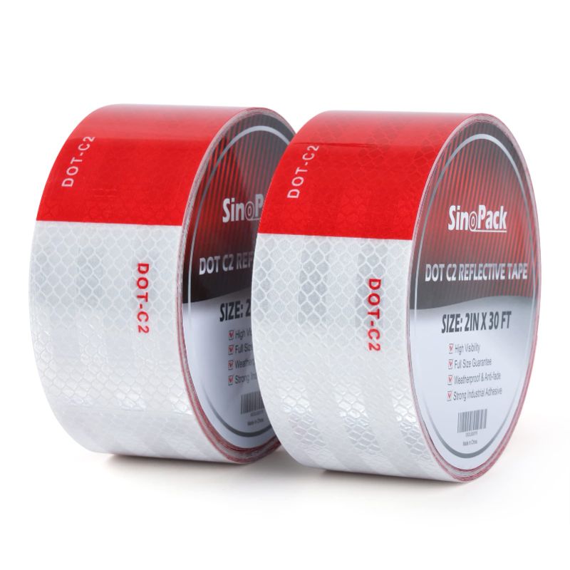 Photo 1 of 2 Pack DOT-C2 Reflective Safety Tape Outdoor Waterproof Red & White Used for Rrailer and Trucks Retroreflective Conspicuity Markings (2IN X 30FT)