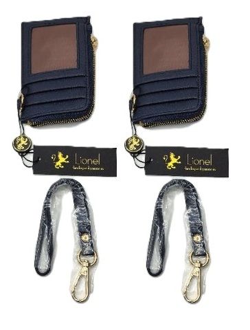 Photo 1 of 5” 2 Pack Blue Lionel Wristlet Wallet Faux Leather, 4 Card Slots 1 ID Slot, 1 Zipper Pocket, Wrist Strap, Each, Small Slim & Compact
