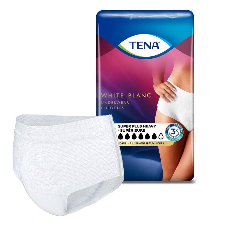 Photo 1 of  Large (Waist Sizes 37in-50in), 16 Count TENA Stylish White Incontinence Underwear for Women, Super Plus Heavy Absorbency, Adult Diapers,