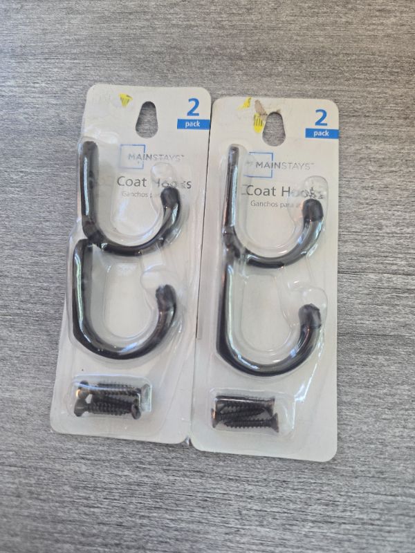 Photo 1 of 2 Pack Mainstays, Two Oil-Rubbed Bronze Small Hooks, Mounting Hardware Included, 10lb Limit per Hook