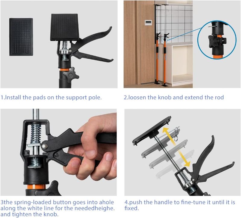 Photo 1 of 2PK Support Pole, Steel Telescopic Adjustable 3rd Hand Support System, Support Rod, Supports up to 154 lbs Construction Rods for Cabinet Jacks Cargo Bars Drywalls Extends from 49 Inch to 114 Inch