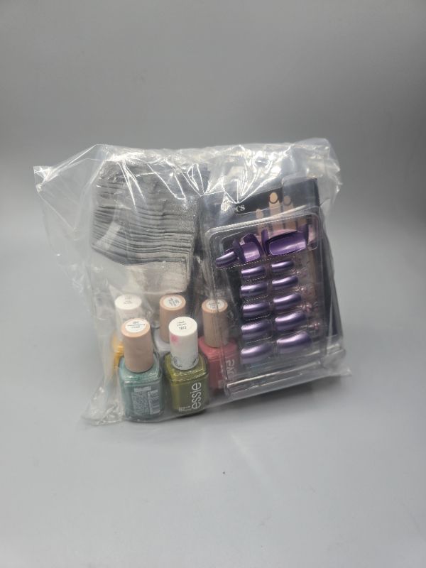 Photo 1 of 10pc Nail Set - 5 Polishes - 3 Fake Nail Sets - 2 Packs Of Nail Remover Pads 