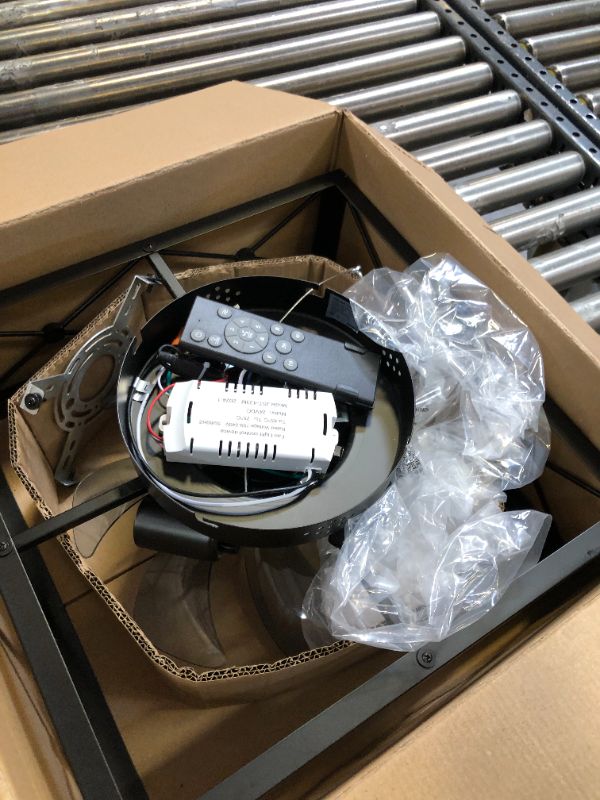 Photo 1 of LEDIARY 22" Caged Flush Mount Ceiling Fans with Lights and Remote, Black Square Low Profile Ceiling Fan, Small Farmhouse Bladeless Ceiling Fan for Bedroom, Kitchen, Indoor