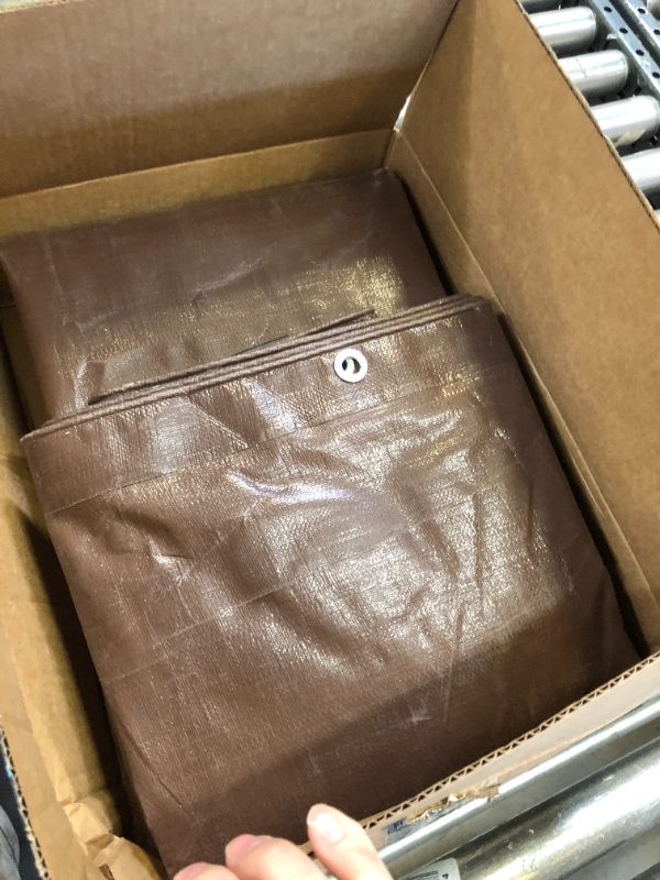 Photo 1 of 10' x 10' Super Heavy Duty 16 Mil Brown Poly Tarp Cover - Thick Waterproof, UV Resistant, Rip and Tear Proof Tarpaulin with Grommets and Reinforced Edges - by Xpose Safety