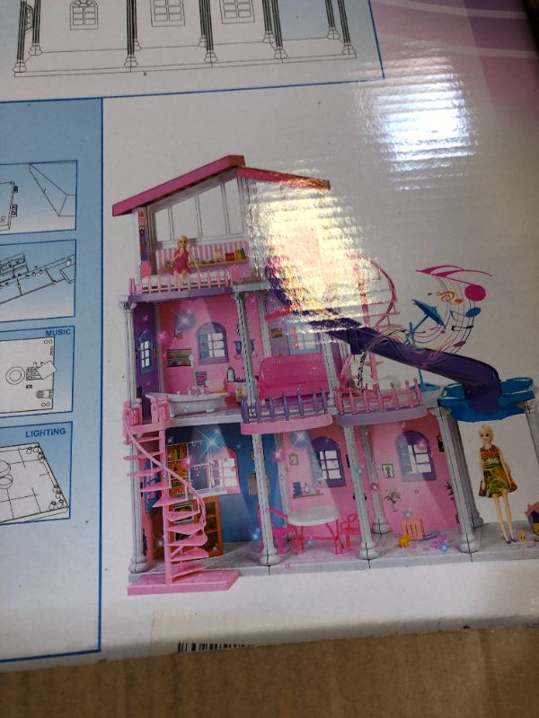 Photo 4 of All Plastic Large Doll House, 2023 Dollhouse with Play Kitchen& Big Furnitures, Lights&Music, 2-Story& 6 Rooms Playhouse Toys Gifts for 3 to 12 Year Olds Girls Kids Toddlers