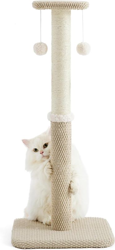 Photo 1 of Lesure 34" Tall Cat Scratching Post - Premium Sisal Rope Highly Resistant Carpet Scratching Posts for Indoor Cats Adults, Sturdy Large Cat Scratch Pole with Hanging Ball, Beige(34 inch)
