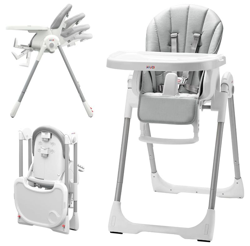 Photo 1 of 3-in-1 Foldable Baby High Chair with Removable Seat & Tray, Adjustable Height & Recline, Locking Wheels
