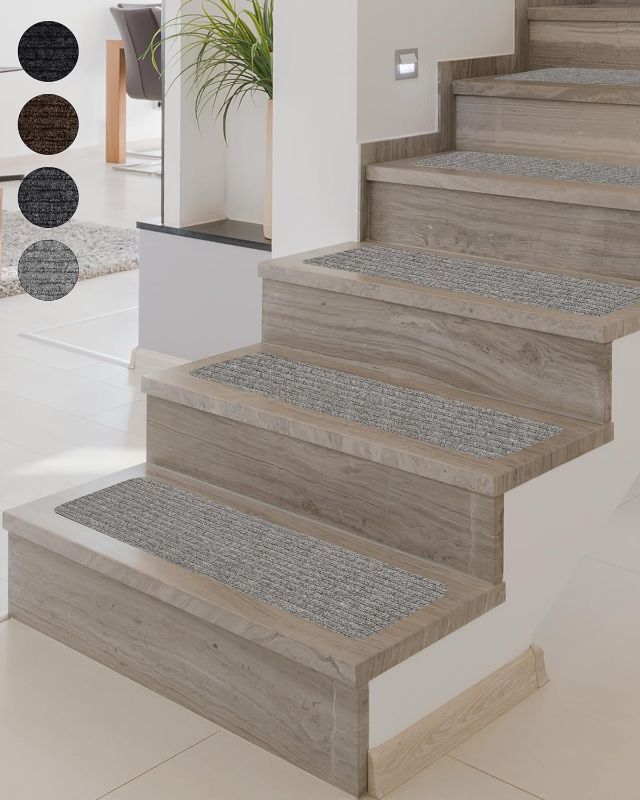 Photo 1 of Stair Treads - Anti Slip Security - Noise Reduction - Peel and Stick Stair treads - Carpet Stair Treads for Wooden Steps, Glass, Tiles & Metal - Non Slip Stair Runner - 15 Pcs - Light Grey
