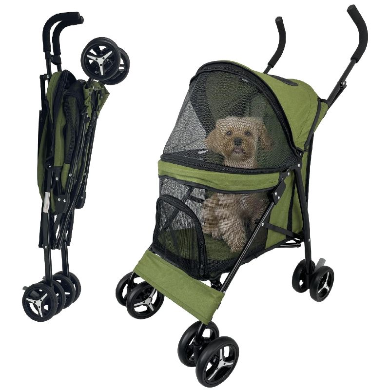 Photo 1 of Umbrella Shaped Lightweight 4 Wheel Dog Stroller for Medium Small Dogs, Portable Compact Pet Stroller with Breathable Mesh, Perfect for Travel,Jogging,up to 22lbs(Green)
