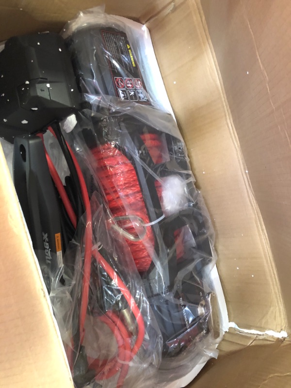 Photo 2 of X-BULL Winch-10000 lb. Load Capacity Electric Winch Kit -12V Synthetic Rope Winch,Waterproof IP67 Electric Winch with Hawse Fairlead, with Wireless Handheld Remote and Corded Control Recovery 10000 lbs- Red rope