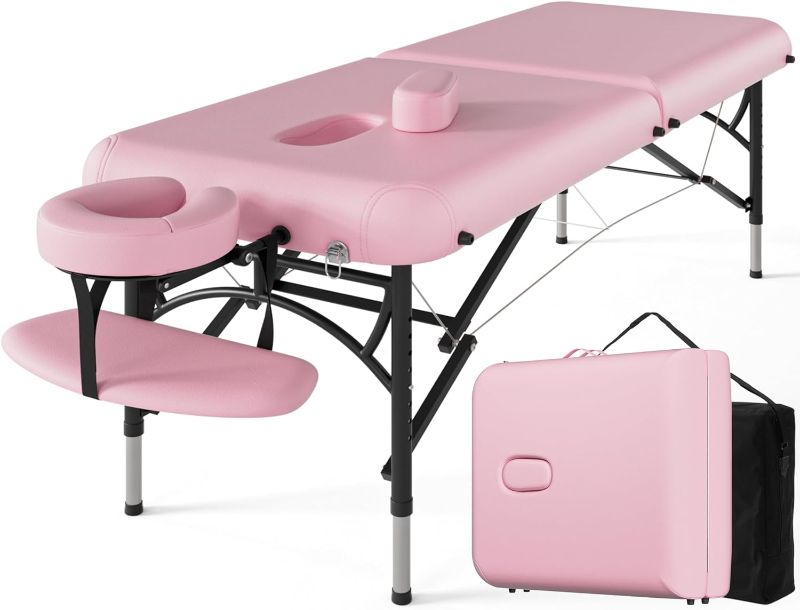 Photo 1 of CLORIS 84" Professional Massage Table Portable 2 Folding Lightweight Facial Salon Spa Tattoo Bed Height Adjustable with Carrying Bag & Aluminium Leg Hold Up to 1100LBS Pink

