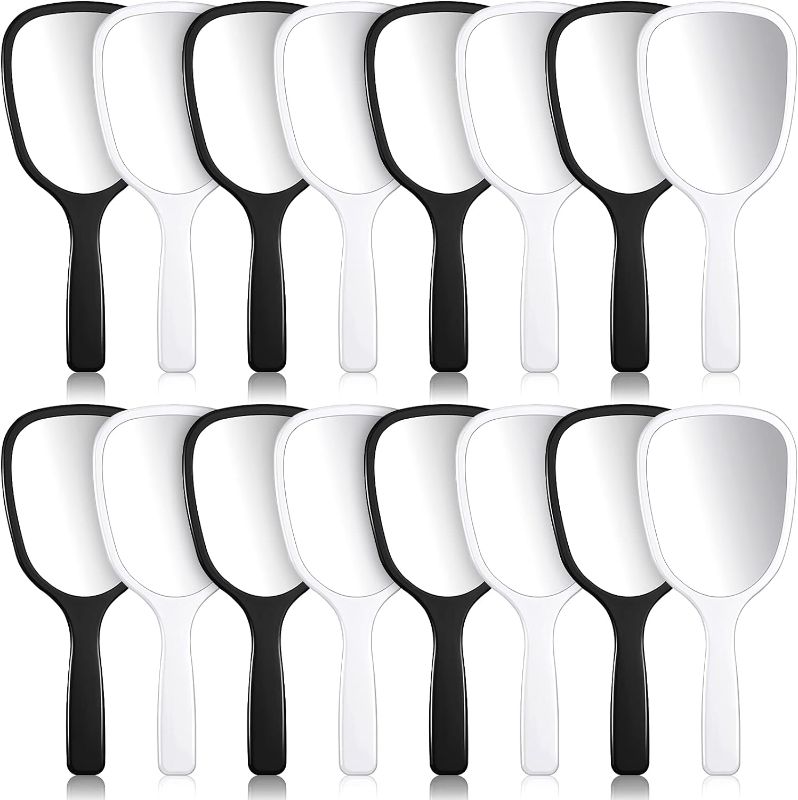 Photo 1 of 16 Pieces Hand Handheld Mirror with Handle Plastic Travel Makeup Handheld Cosmetic Mirror, Portable Vanity Mirror for Travel, Camping, Home, 3.15 Inch Wide, 7.09 Inch Long ?Black, White?
