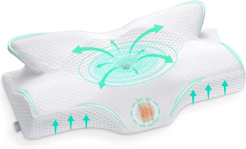 Photo 1 of Elviros Cervical Memory Foam Pillow, Contour Pillows for Neck and Shoulder Pain, Ergonomic Orthopedic Sleeping Neck Contoured Support Pillow for Side Sleepers, Back and Stomach Sleepers

