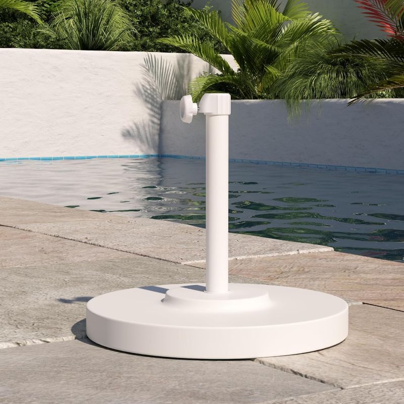 Photo 1 of California Umbrella 50 lbs. Round Concrete Weighted Powdercoated Steel Umbrella Base, White Frame
