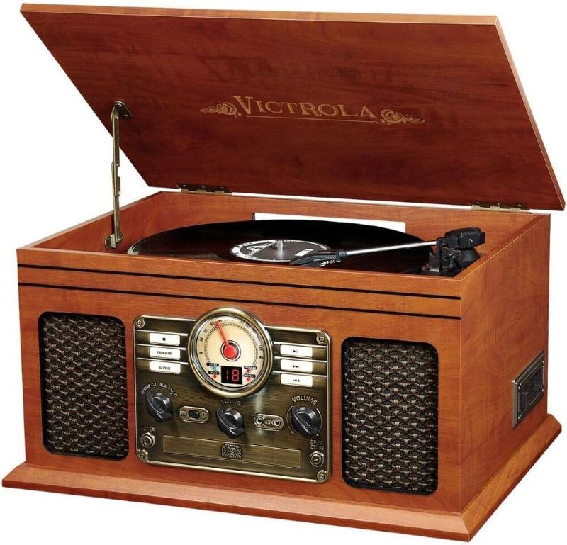 Photo 1 of Victrola Nostalgic 6-in-1 Bluetooth Record Player & Multimedia Center with Built-in Speakers - 3-Speed Turntable, CD & Cassette Player, FM Radio | Wireless Music Streaming | Mahogany
