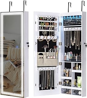 Photo 1 of GISSAR Full Length Mirror Jewelry Cabinet, 6 LEDs Jewelry Armoire Wall Mounted Over The Door Hanging, Jewelry Organizer Storage with Lights Lockable White https://a.co/d/aSZdIy8