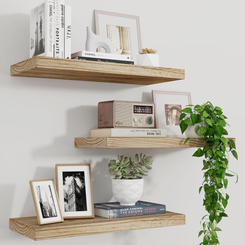 Photo 1 of BOFIRE Wall Shelves, Floating Shelves for Wall, Wall Mounted Wood Shelves for Bedroom Laundry Living Room, Solid Wood Display Shelves Decor (Wooden, 17 Inch) https://a.co/d/9XhpGKJ