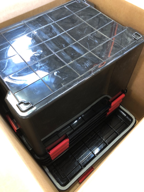Photo 2 of IRIS UCB-LDD WeatherPro Storage Box, 74 Quart, Black, 4 Pack, Model:588781 Black/Red 74 Qt. - 4 Pack