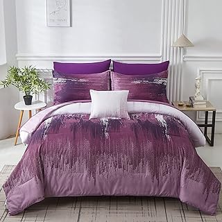 Photo 1 of Dinjoy Ombre Purple Comforter Set King Size Reversible Gradient Purple Grey Boho Bedding Set for Men Women 8 Pieces Bed in A Bag Bohemian Bed Set with Comforter, Sheets, Pillowcases & Shams Purple King