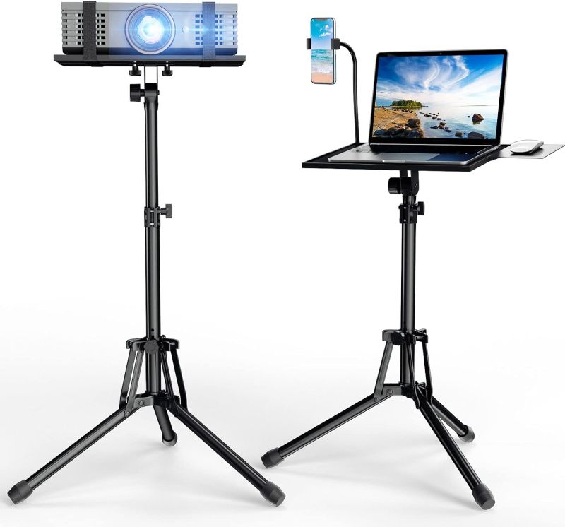 Photo 1 of Projector Stand Laptop Tripod Stand - Portable Stand Adjustable Height 20 to 60 Inch, Projector Stand with Gooseneck Phone Holder ? Mouse Tray, Laptop Floor Stand for Office, Home, Studio, DJ Racks
