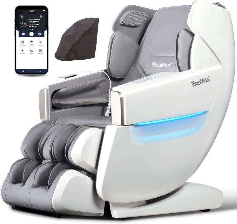 Photo 1 of 2024 Massage Chair,SL Track Zero Gravity Massage Chairs Full Body with Auto Leg Extension,APP Control,AI Voice,12 Auto Mods,Airbags,Foot Rollers,Back+Leg Heat R8606 (White+Grey)

