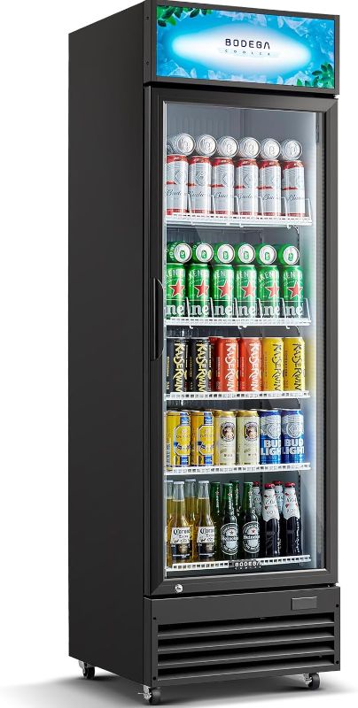 Photo 1 of BODEGACOOLER Commercial Glass Door Display Refrigerator Merchandiser,Upright Beverage Cooler with Soft LED Light, Adjustable Shelves and Drink Organizers, 12.5 Cu. Ft,Black
