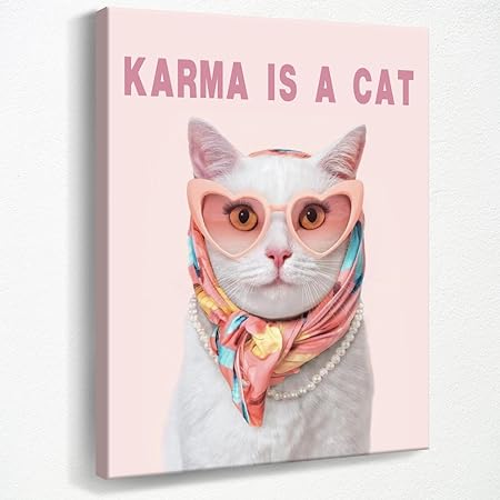 Photo 1 of Lyrics Wall Art Karma Is A Cat Album Poster Pink Room Aesthetic Music Album Canvas Prints for Fans Bedroom Wall Decor
