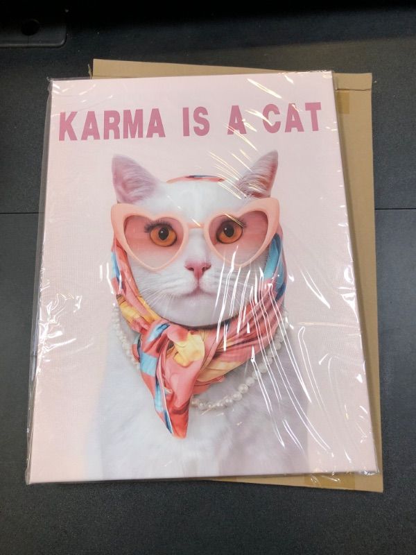 Photo 2 of Lyrics Wall Art Karma Is A Cat Album Poster Pink Room Aesthetic Music Album Canvas Prints for Fans Bedroom Wall Decor
