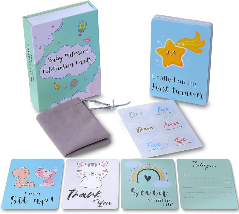 Photo 1 of 49 Pcs Milestone Moments Baby Memory Cards for Baby Boy or Girl,Record Pregnancy Life and Celebrate Special Milestone Moments for Baby's First Behavior,Baby Shower Gifts Cards
