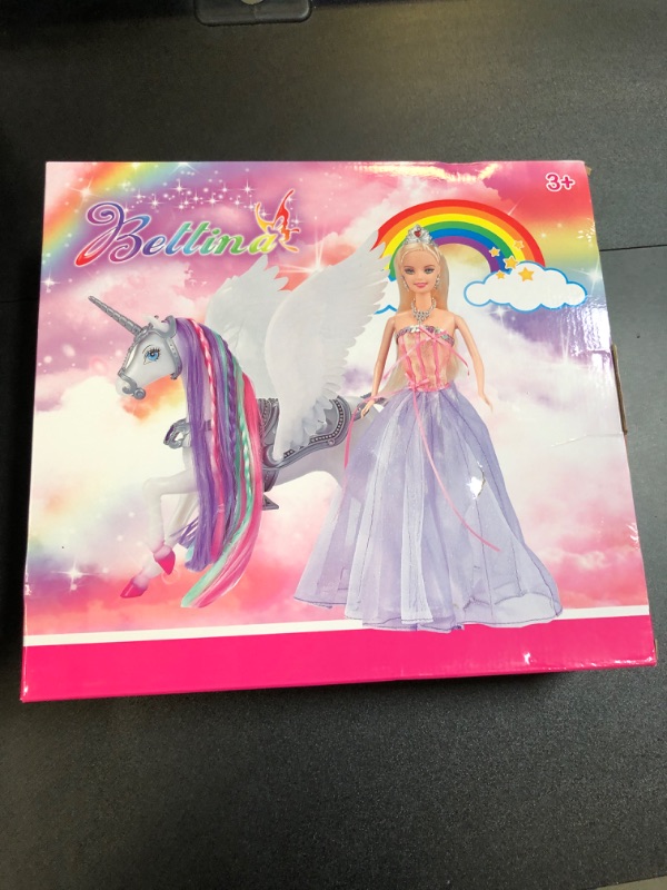 Photo 2 of BETTINA White Unicorn Set and 12" Fairy Tale Princess Doll, Color Change Hair Horse, Doll Girls' Unicorn Doll Toys Gifts, Unicorn Gifts for Girls Age 3 4 5 6 7 (White Unicorn)