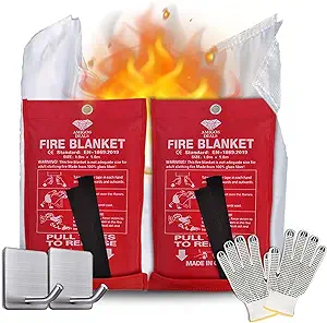 Photo 1 of AMIGOS Emergency Fire Blanket for Home and Kitchen - Fiberglass Fire Suppression Blanket Great for School, Fireplace, Grill, Car and Office - Fire Retardant - Safety and Emergency Protection 40"x40"
