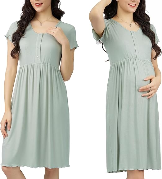 Photo 1 of 3 in1 Labor/Divery/Hospital Grow Maternity Dress Nursing Nightgown Sleepwear for Breastfeeding Large 