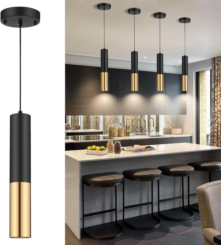 Photo 1 of Modern Black and Gold Pendant Light Fixture for Kitchen Island, 1-Light Pendant Lighting with GU10 LED Bulb Ceiling Hanging Lights Cord Adjustable for Living Room Bedroom Dining Room
