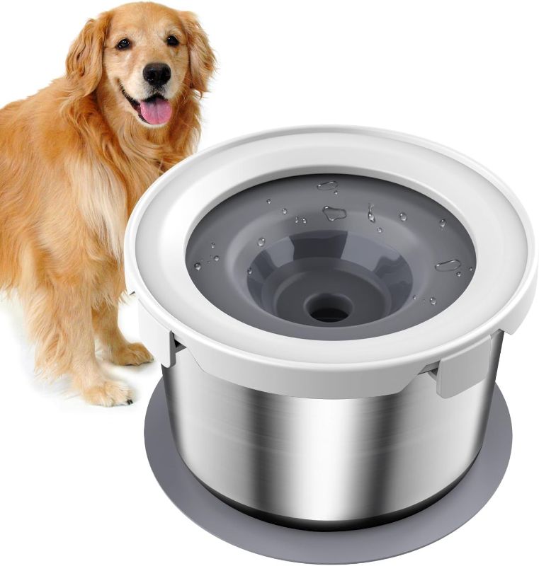 Photo 1 of 74oz/2.2L Stainless Steel No Spill Water Bowl for Dogs, Dog Water Bowl Dispenser for Indoors and Outdoors Used, Splash Proof Slow Water Feeder Vehicle Carried Travel Water Bowl for Dogs, Cats
