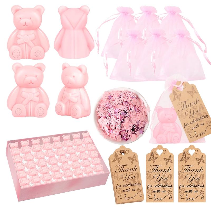 Photo 1 of AIXIANG Baby Shower Favors Soaps Handmade Pink Bear Soap Favors Baby Shower Decorations for Girl with Organza Bags + Thank You Tags + Confetti Baby Shower Gifts for Guests Prizes (30 Set Party Favors)
